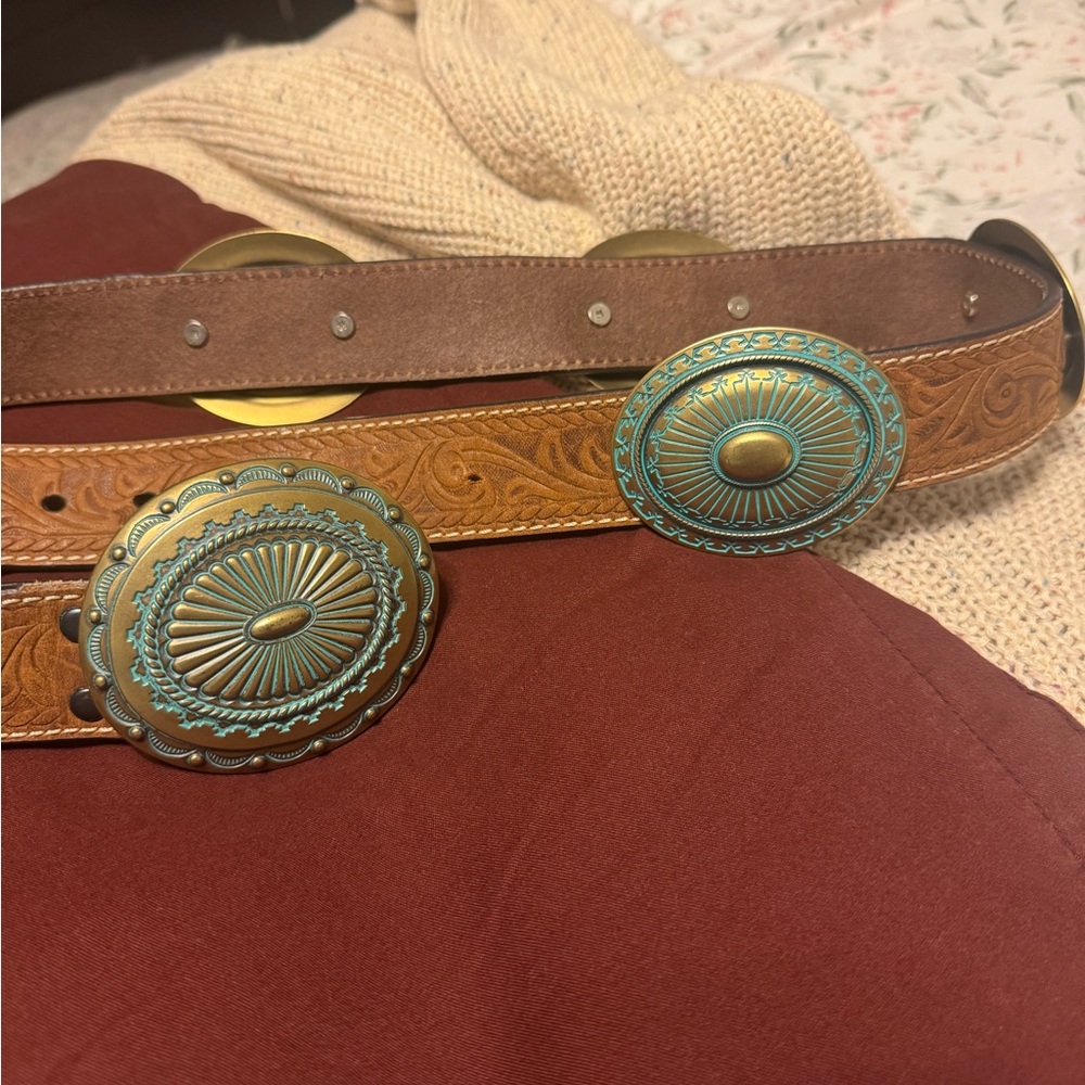 Ariat Brown and Tan Belt with Turquoise Accents